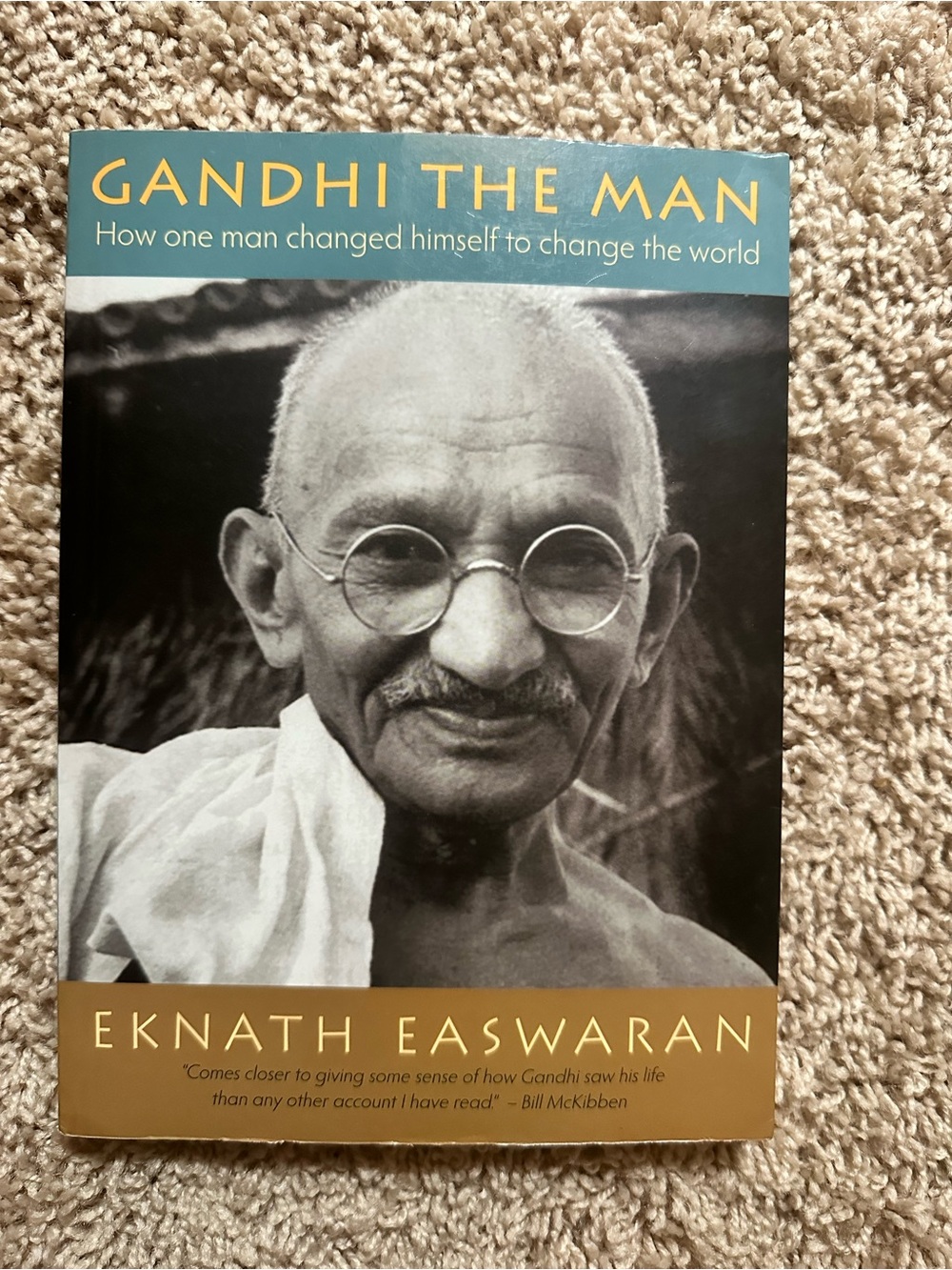 Gandhi The Man by Eknath Easwaran - Teal & Gold Cover